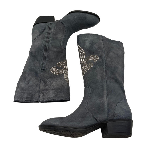 Kathy Van Zeeland Women's "Wind" Faux Suede Fleur De Lis Studded Boots - Picture 4 of 6